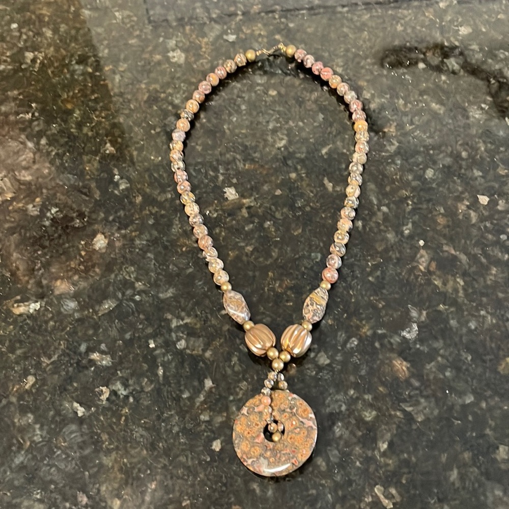 Jasper and brass necklace